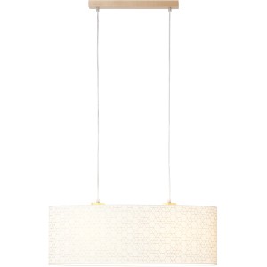 Moderne, 2-flammige Brilliant Pendelleuchte Galance in Weiß mit Holzdetails. Ideal für Wohn- und Esszimmer.