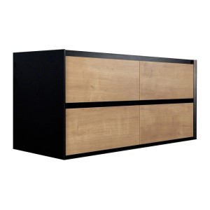 Vente-unique Waschbeckenunterschrank Lannick, 120 cm, schwarz mit 4 hellen Holzoptik-Schubladen. Industrial Badmöbel.