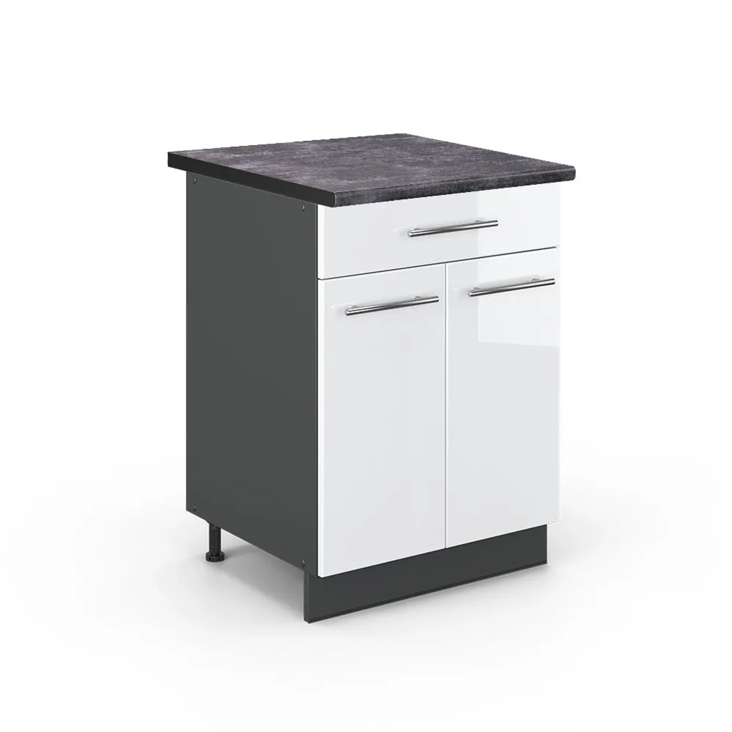 Vicco Küchenunterschrank Fame-Line Weiß Hochglanz Anthrazit 60 cm mit Schublade AP Anthrazit