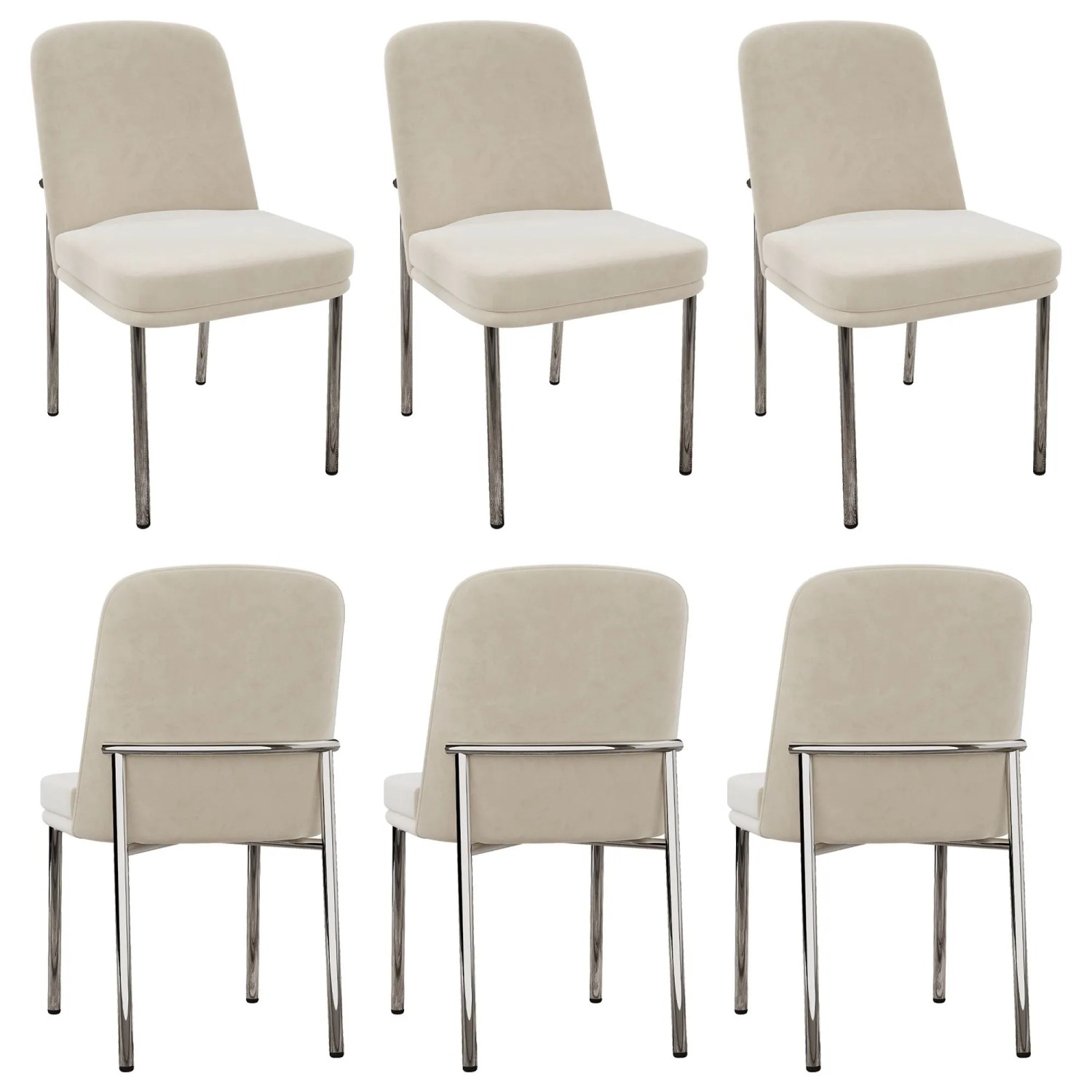 Merax 6 Esszimmerstühle Samt Gepolstert Silberfarbene Metallbeine Küchenstuhl Beige
