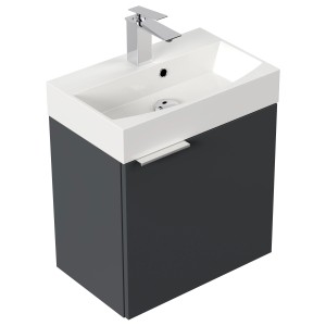 Posseik Badmöbel Cubi Slimline, 50 cm, Grafit: Waschbeckenunterschrank mit Mineralgussbecken.