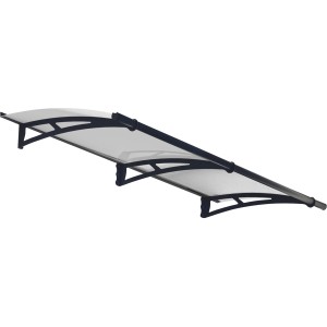 Palram Canopia Aquila 2x0.9 Vordach in Anthrazit mit klarer Acrylglas-Eindeckung.