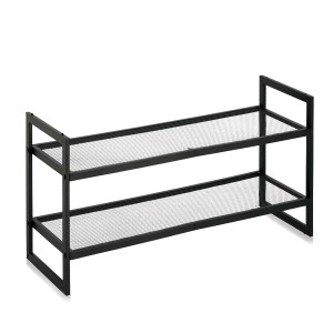 Schwarzes, stapelbares Zeller Schuhregal aus Metall mit 2 Ablagen für bis zu 6 Paar Schuhe.