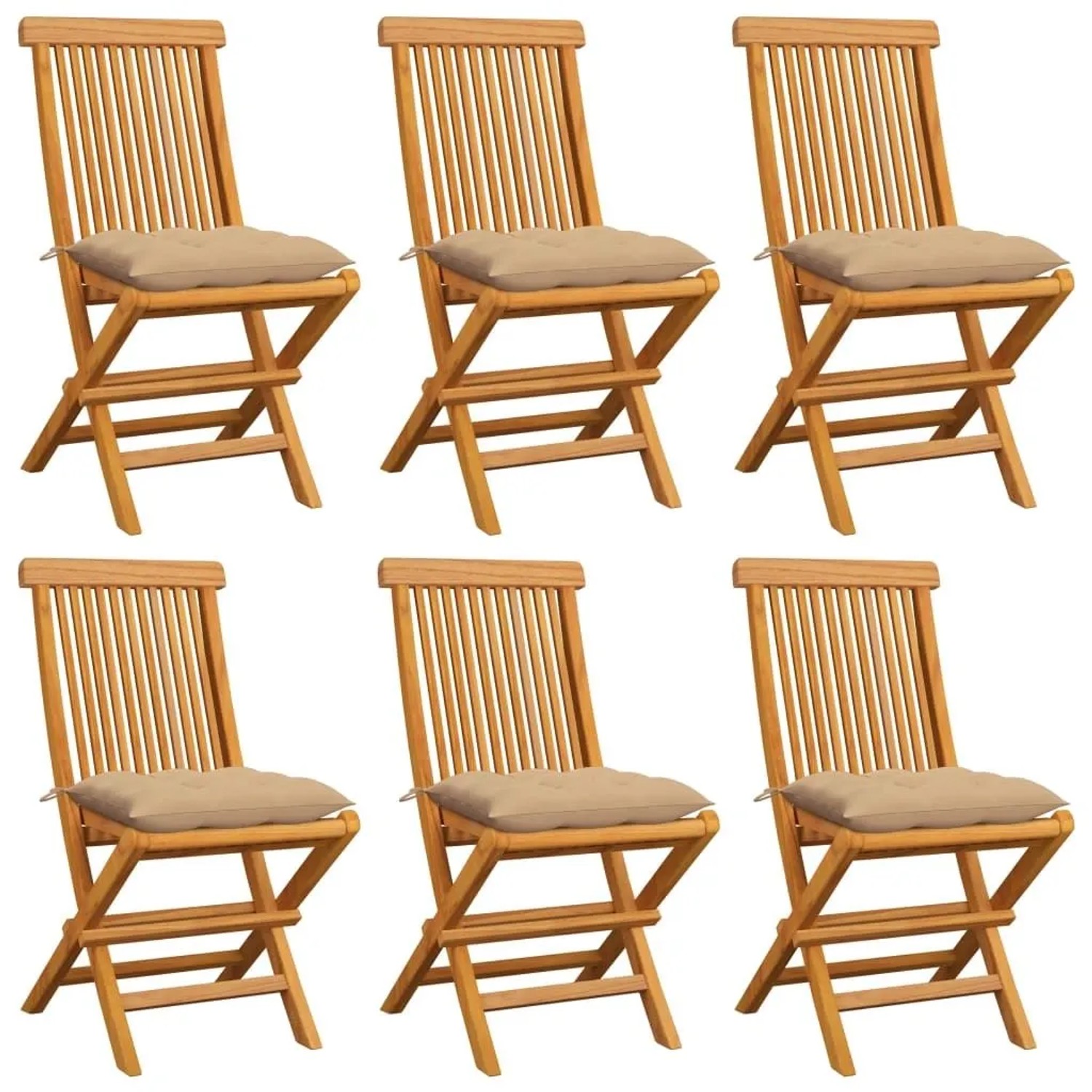 vidaXL Gartenstühle mit Beige Kissen 6 Stk Massivholz Teak 3065608 günstig online kaufen