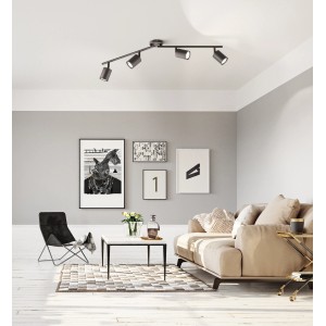 Schwarze, 4-flammige Fischer & Honsel Deckenleuchte Vano im Wohnraum, 79 cm breit.