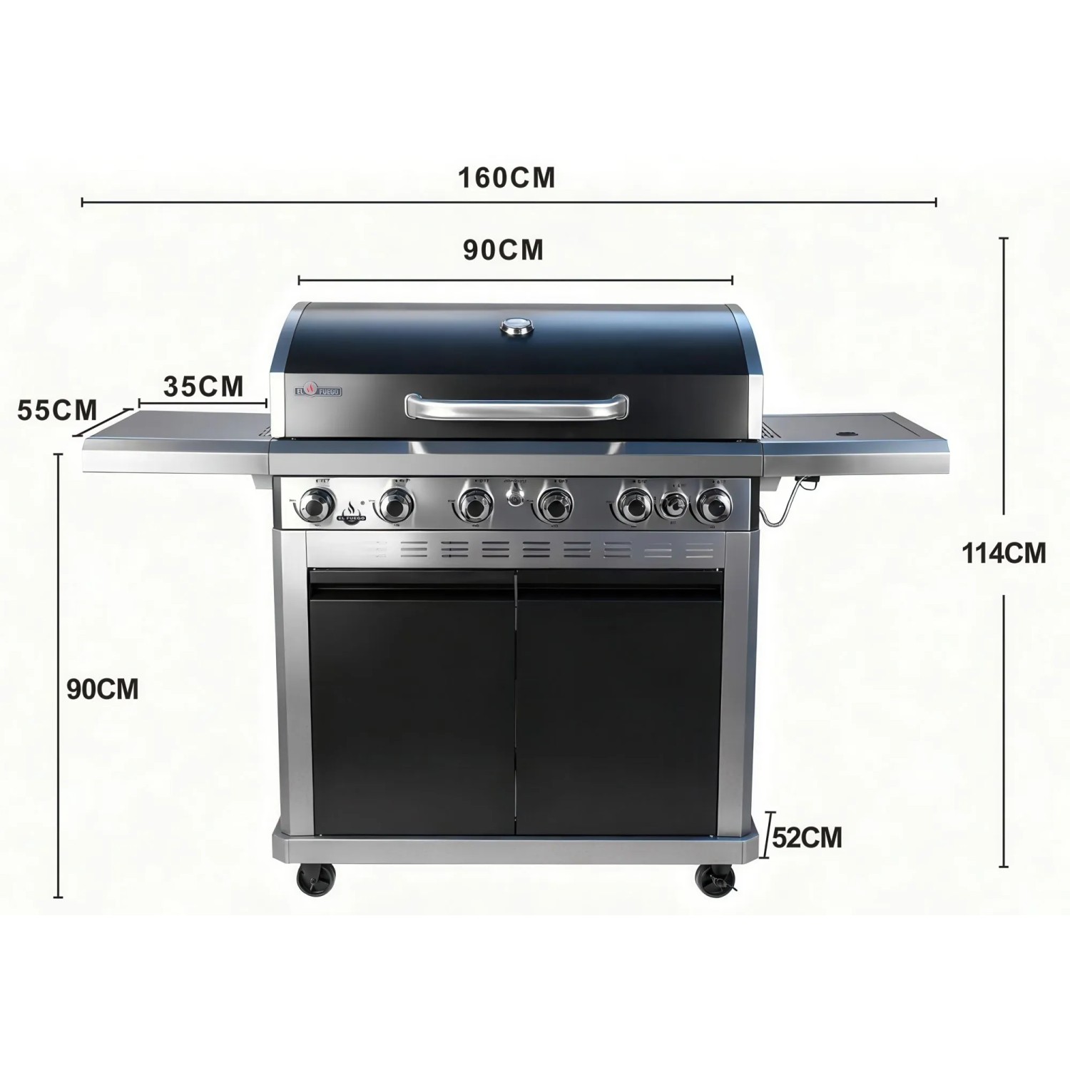 El Fuego Gasgrill Detroit mit 6+1 Brennern, doppelwandigem Deckel und Seitenbrenner.
