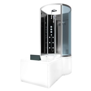 AcquaVapore Duschtempel K50-L32, 170x100 cm, mit schwarzer Rückwand und Regendusche.