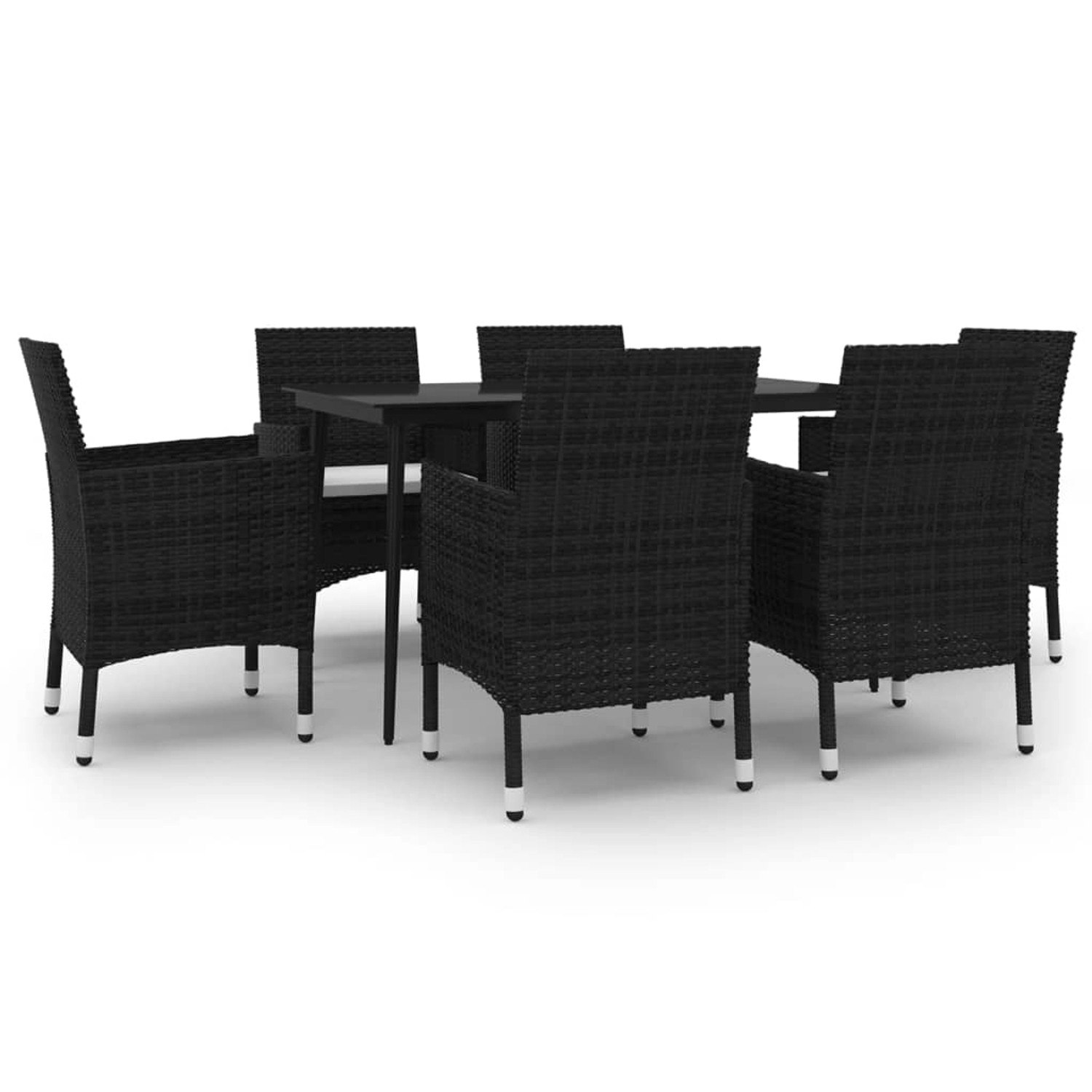 vidaXL 7-Tlg Garten-Essgruppe mit Auflagen Poly Rattan und Glas 3099730
