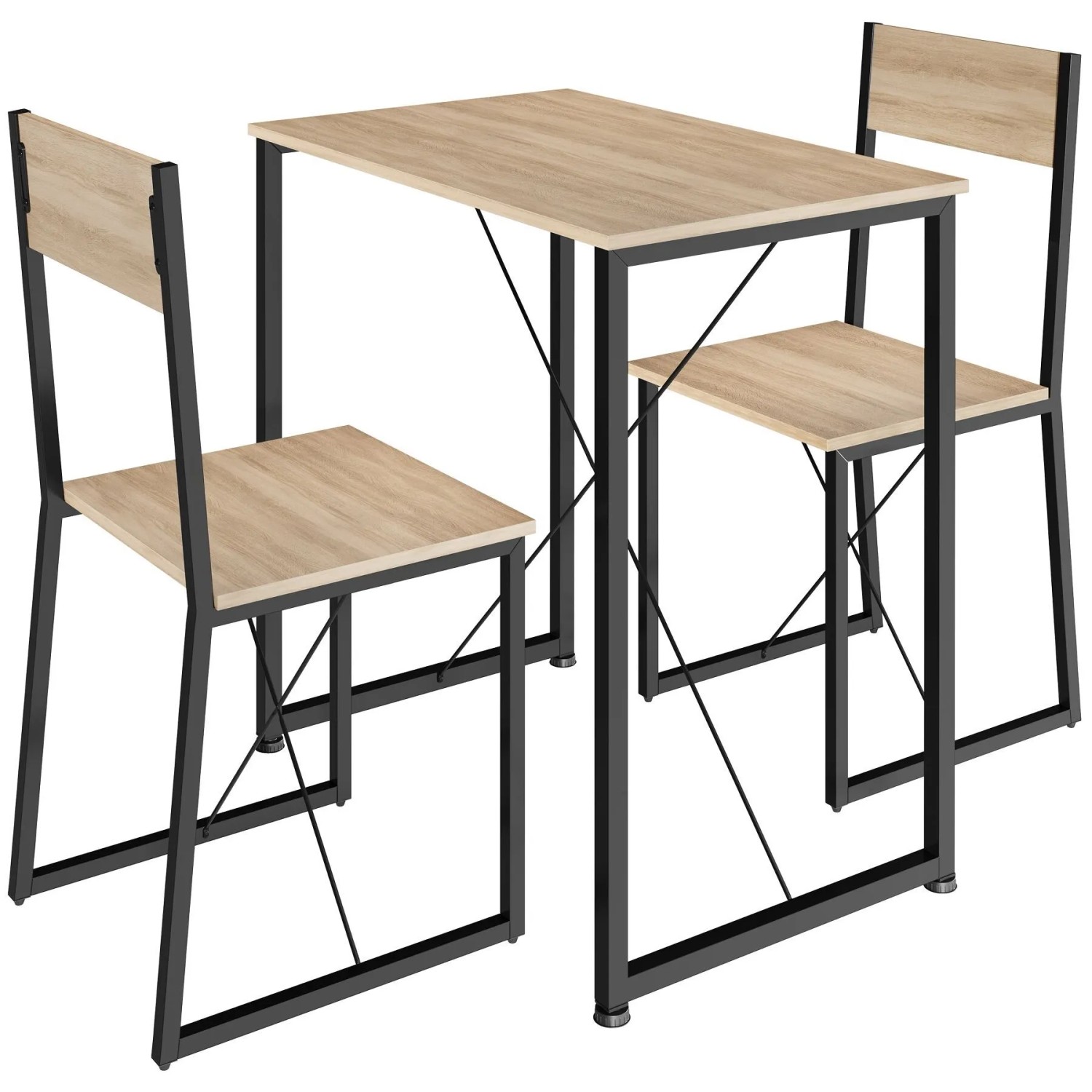 Tectake Sitzgruppe Margate 3 Teilig Esstisch Mit 2 Stühlen  138 x 80 x 90 cm Industrial Holz Hell  Eiche Sonoma