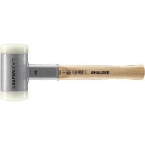 Halder Schonhammer Supercraft, D 70 mm, mit Hickorystiel. Rückschlagfreier Hammer mit weißen Nylon-Einsätzen.