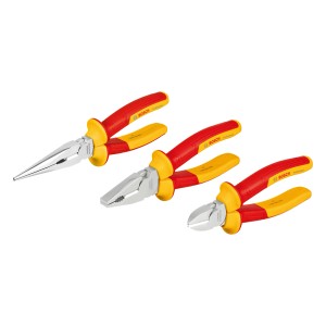 Bosch Professional VDE-Zangen Set, 3-teilig, mit Kombinations-, Diagonal- und Spitzzange, rot/gelb isoliert.