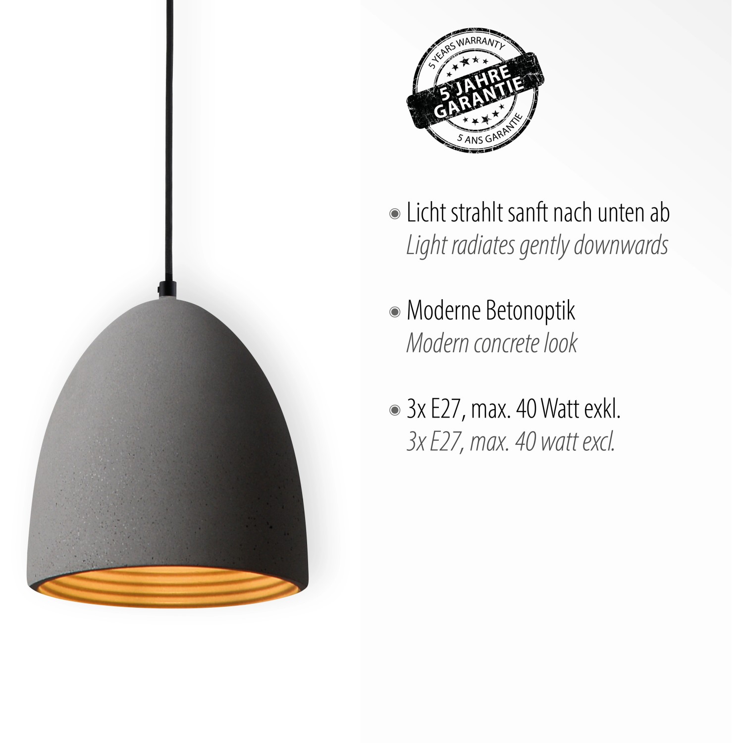 Paul Neuhaus Pendelleuchte Eton in Betonoptik, Hängelampe für den Essbereich, 100x120 cm.