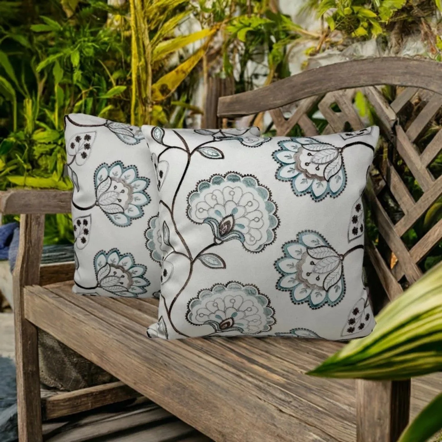 Jet-Line Outdoorkissen Blüten Creme/Bunt 40 x 40 cm mit Füllung 2er Set kaufen bei OBI