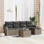 Graues 6-tlg. vidaXL Garten-Sofa-Set aus Poly Rattan mit Kissen und Stauraum.