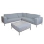 Blaue 7-teilige MCW Alu-Gartenlounge C47 mit Ablage. Gartenmöbel-Set ohne Kissen.