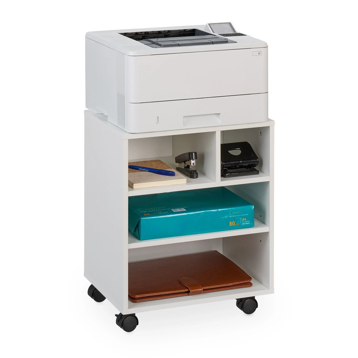 Relaxdays Rollcontainer Faserplatte Kunststoff Weiß Silber mit Rollen 49 cm x 40 cm x 30 cm 7 kg