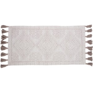 Gemusterter OBI Baumwollteppich in Beige-Taupe, 60x120 cm, mit Quasten.