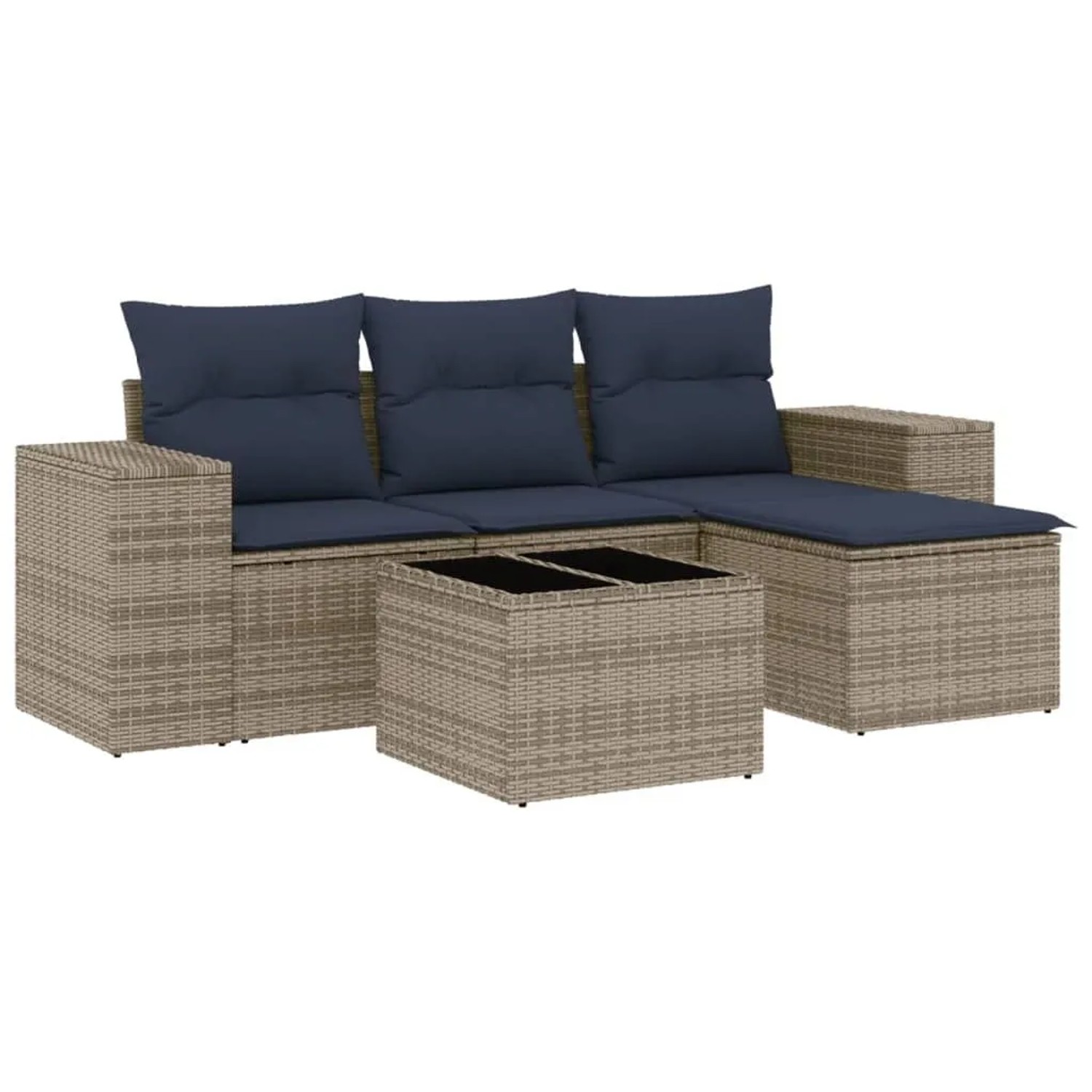 vidaXL 5-Tlg Gartensofa-Set mit Kissen Grau Polyrattan 3222480