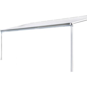 Weiße Home Deluxe Terrassenüberdachung Solis aus Aluminium mit Hohlkammerplatten.