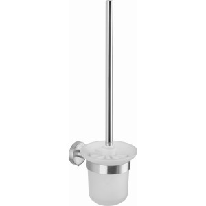 WC-Bürstengarnitur S40 Chrom zur Wandmontage mit Glasbehälter und verchromtem Halter.