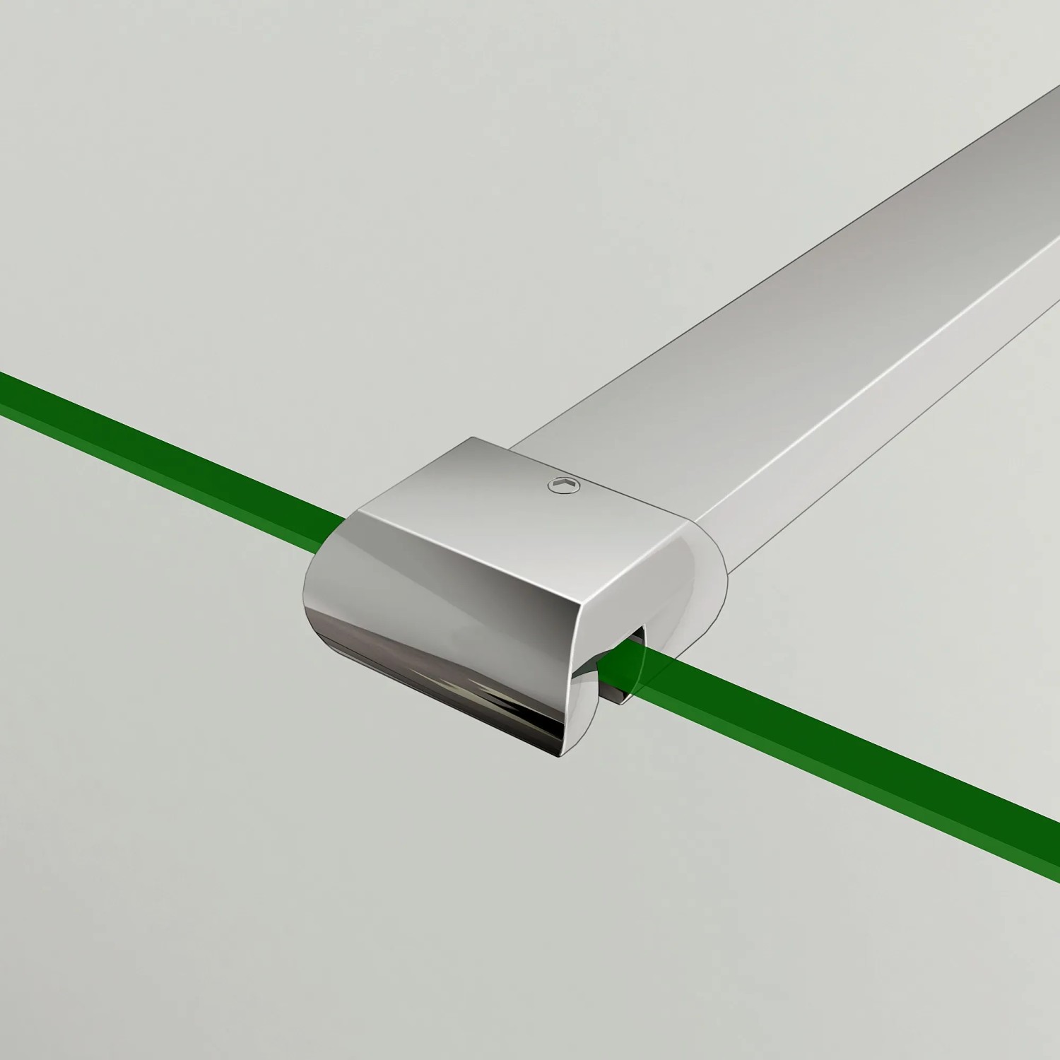 Chromfarbene Dusch-Stabilisierungsstange aus glattem Aluminium, für 6-8mm Glas. Detailansicht des Stabilisators.