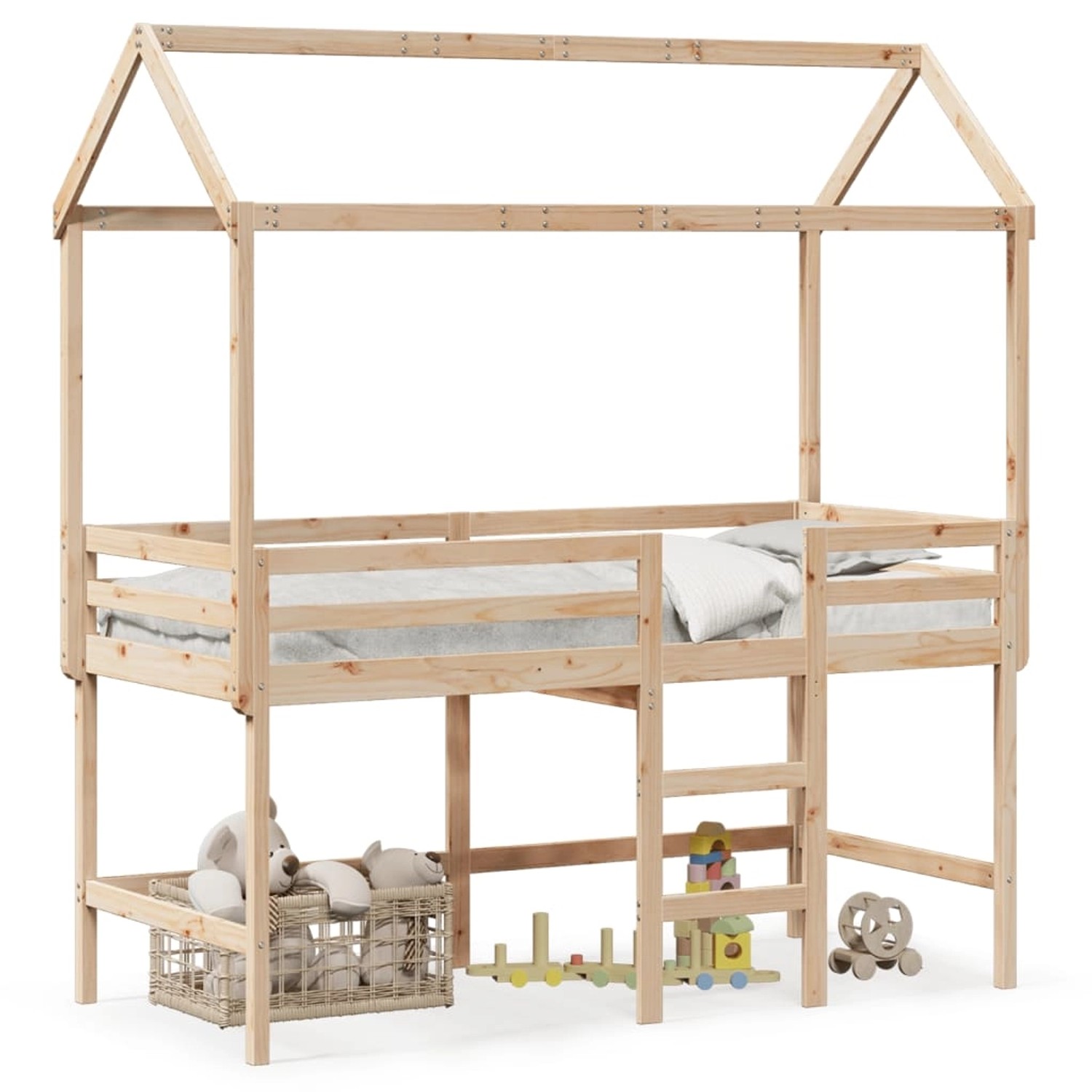 vidaXL Hochbett mit Leiter und Dach 80x200 cm Massivholz Kiefer2104844 günstig online kaufen