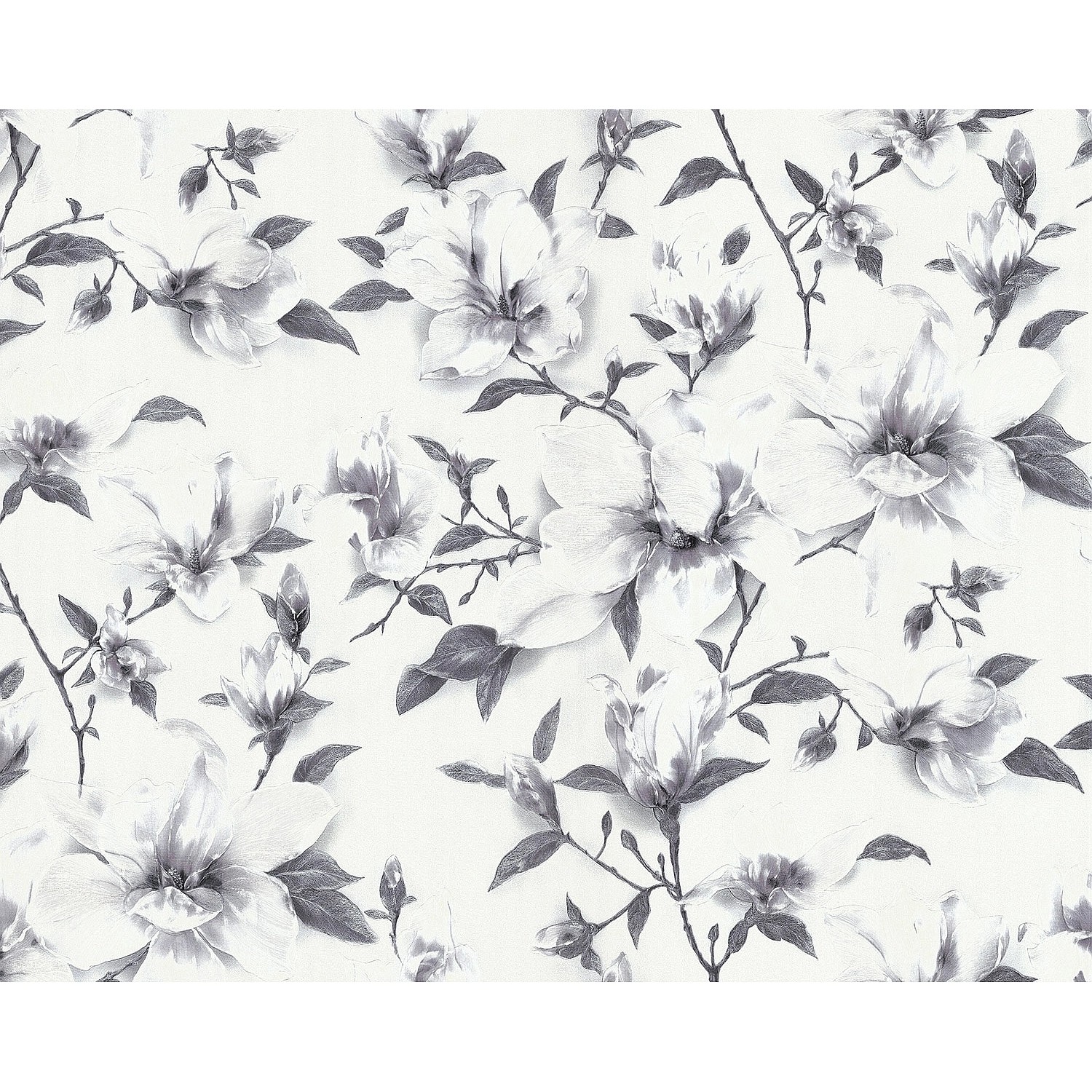 EDEM 9080-20 Blumen Tapete Floral schimmernd Weiß Grau Silber 1,06 m x 10,0 günstig online kaufen