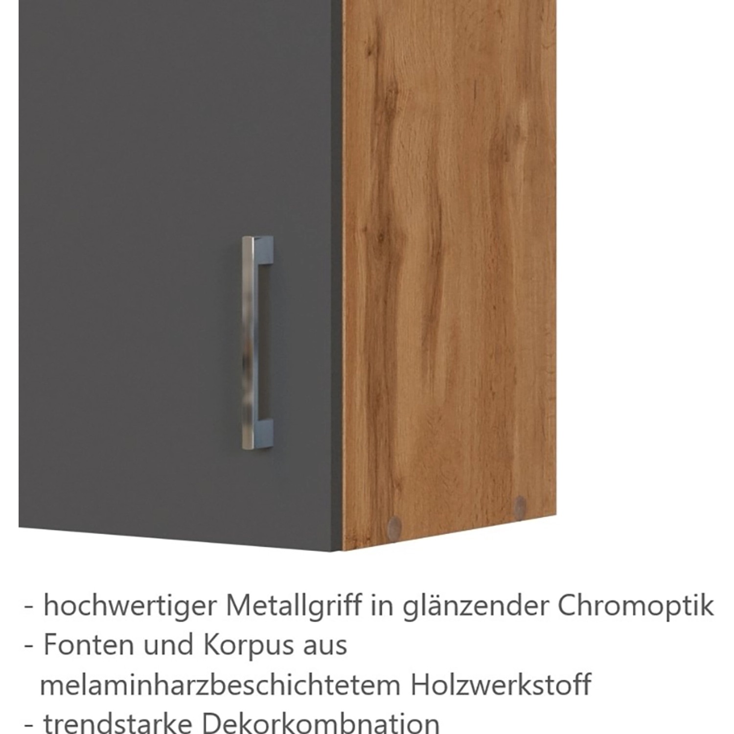 Held Möbel Hängeschrank Sorrento in Anthrazit-Wotaneiche mit Metallgriff.