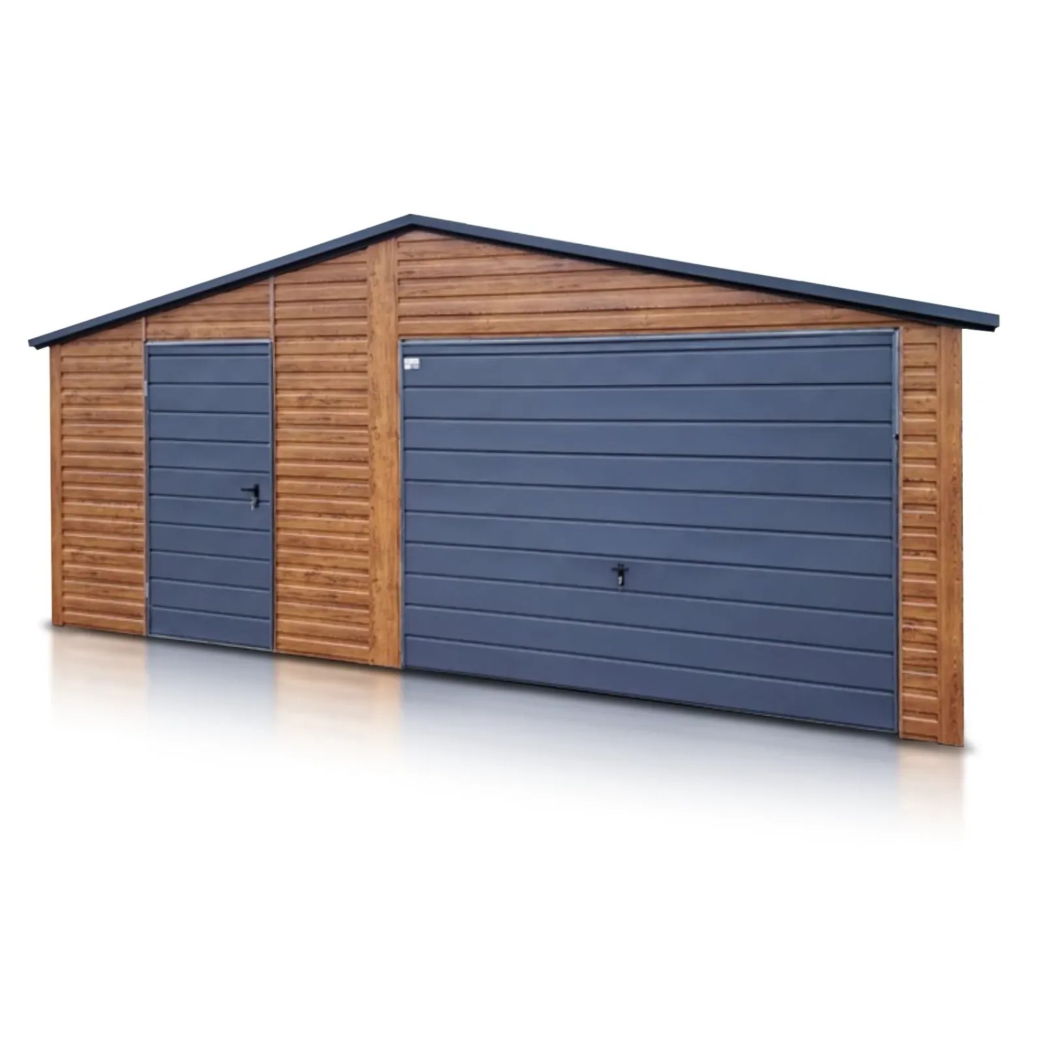 Liderstal Einzelgarage Premium aus Blech 600 x 500 cm Satteldach Schwingtor Holzoptik