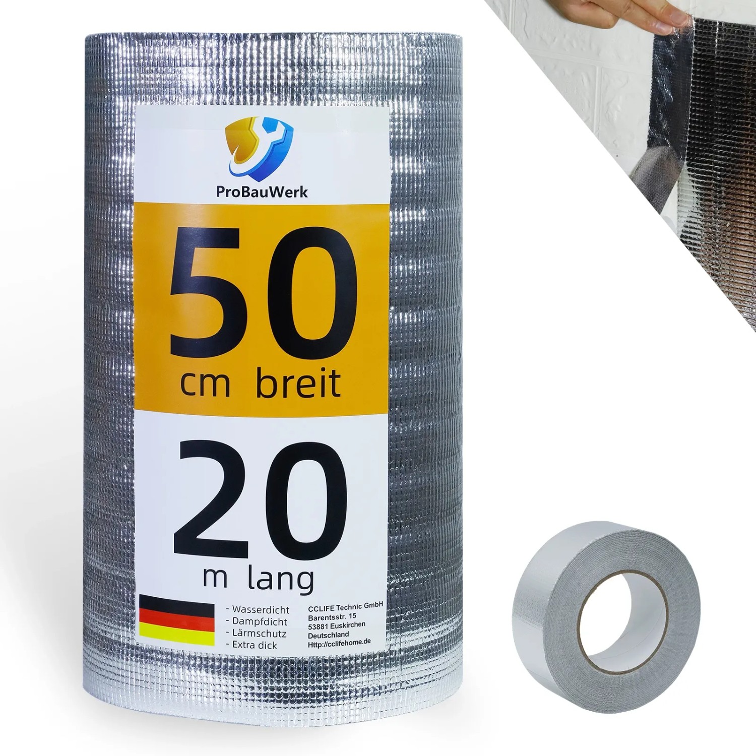 CCLIFE Dämmfolie, 0.5x20m, zur Wärme- und Schalldämmung, mit Aluklebeband.