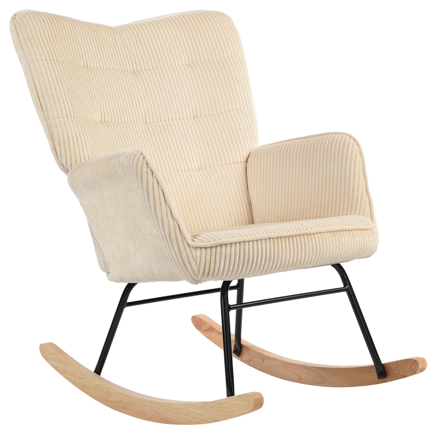 HOMCOM Schaukelstuhl Kord Buchenholz Beige 98T x 71B x 101H cm günstig online kaufen