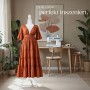 Weiße Schneiderpuppe mit orangefarbenem Kleid, höhenverstellbar, als Deko-Figur.