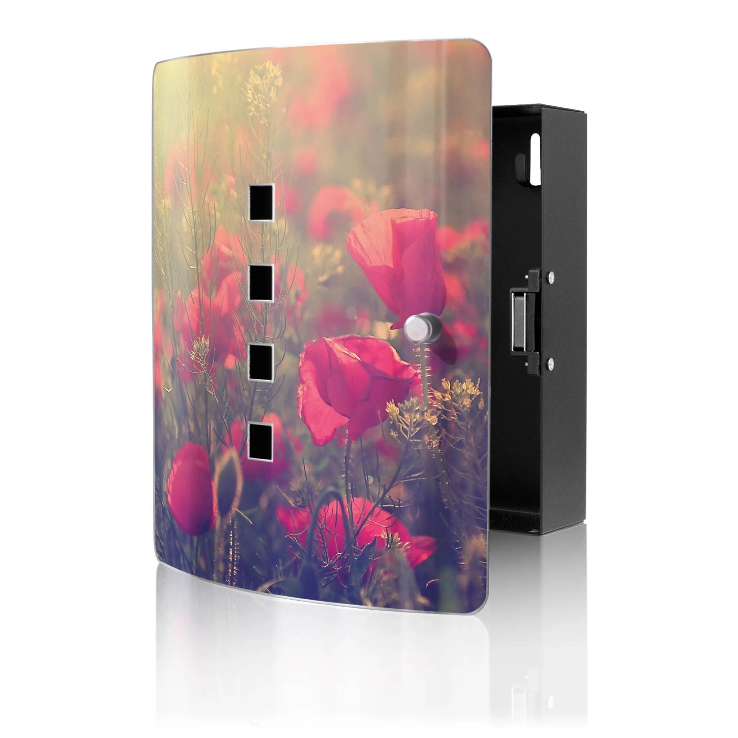 Banjado Design Schlüsselkasten Aus Edelstahl Für 10 Schlüssel 24x21,5x7cm Mit Magnetverschluss Motiv Mohn
