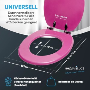 Sanilo WC-Sitz Glitzer Pink mit Absenkautomatik, Toilettendeckel aus Holz.