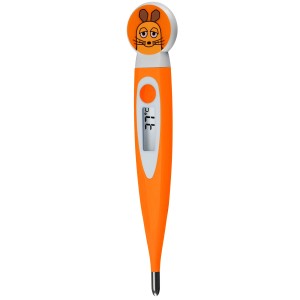 Digitales Fieberthermometer im Maus-Design, orange, mit Display und flexibler Spitze für Kinder.