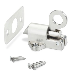 SOTECH JUNKER selbstschließender Türriegel aus Metall, silberfarben, mit Schließblech und Schrauben.