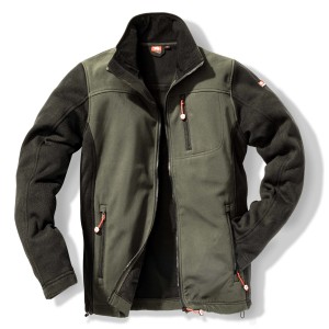 Bullstar Worxtar Strick-Softshelljacke in Oliv/Schwarz, Größe S. Arbeitsjacke mit Reißverschluss und Taschen.