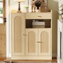 Merax Rattan Schuhschrank Natur, 3 Türen mit Rattan-Bögen, Schublade. Heller Holzschrank für Flur & Eingang.
