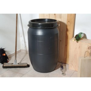 Schwarzes Maischefass Classic 120 l aus Kunststoff mit Schraubverschluss.