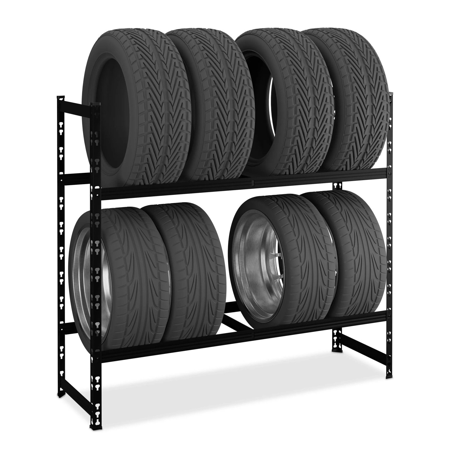 Relaxdays Reifenregal für 8 Reifen Stahl Schwarz Höhenverstellbar Stecksystem 100 cm x 110 cm x 35 cm 4,6 kg