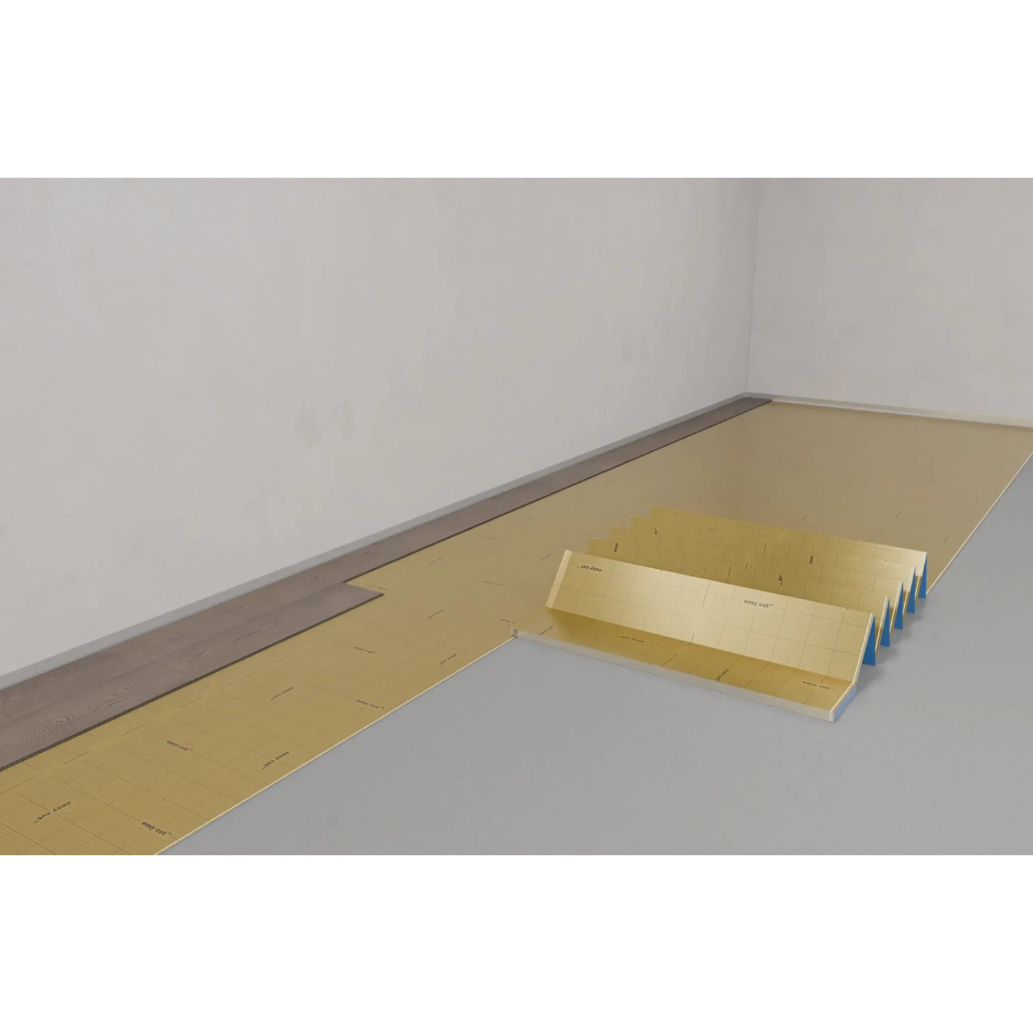 Selitbloc Klickvinylunterlage Pro+ 1mm Gold, Trittschalldämmung für Klickvinylböden, mit Feuchteschutz verlegt.