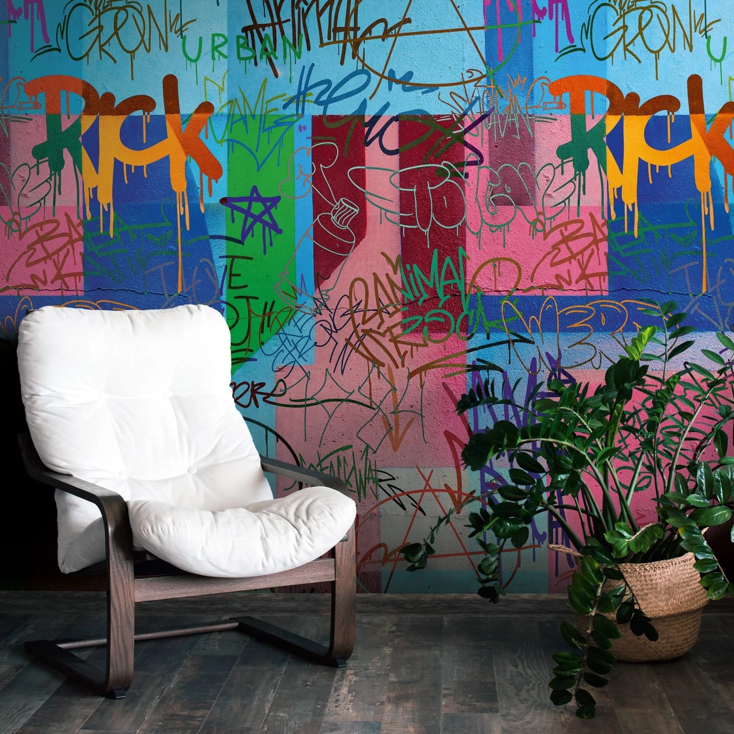 PROFHOME 398241-GU Fototapete Graffiti Matt Blau Pink Grün Gelb 1,59 m x 2, günstig online kaufen
