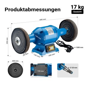 Wiltec Poliermaschine Doppelschleifer 750W Ø200Mm Polierblock Polierscheiben