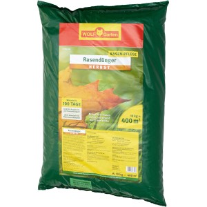 Sack Wolf-Garten Herbst-Rasendünger, 10 kg, für einen gesunden Rasen im Winter.