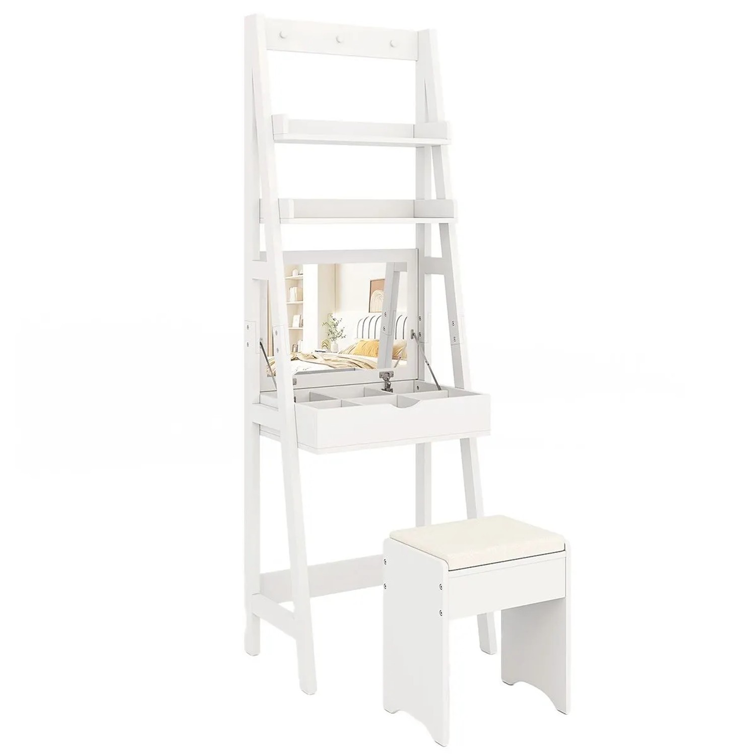 Costway 3 In 1 Schminktisch Leiterform 60 x 40 x 180 cm Weiß günstig online kaufen