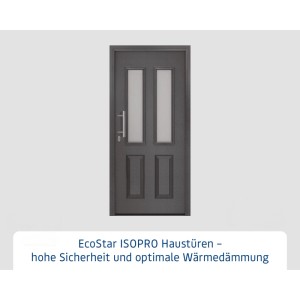EcoStar IsoPro Haustür IP 410S, Anthrazit-Metallic, Landhausstil, mit satinierten Glasausschnitten und Edelstahlgriff.