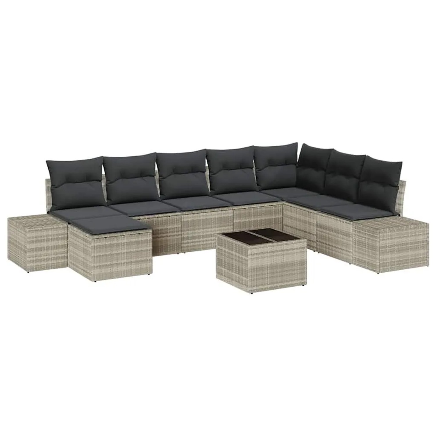 vidaXL Gartensofa-set mit Kissen 9-Tlg Hellgrau Poly-Rattan 3347192 günstig online kaufen