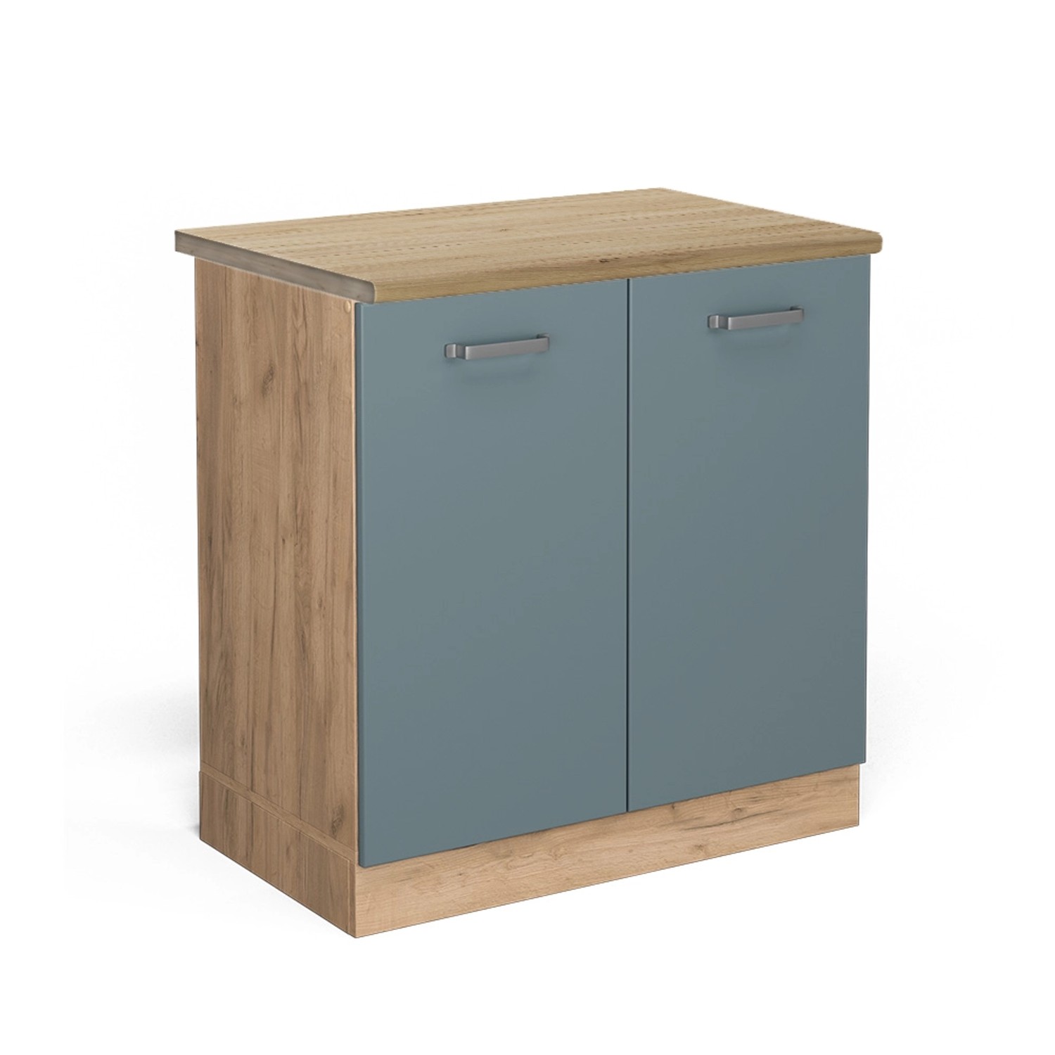 Vicco Spülenunterschrank R-Line Blau-Grau/Goldkraft Eiche 80 cm AP Eiche