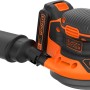 Black+Decker Akku-Exzenterschleifer BDCROS18 mit Akku und Staubfangbehälter.