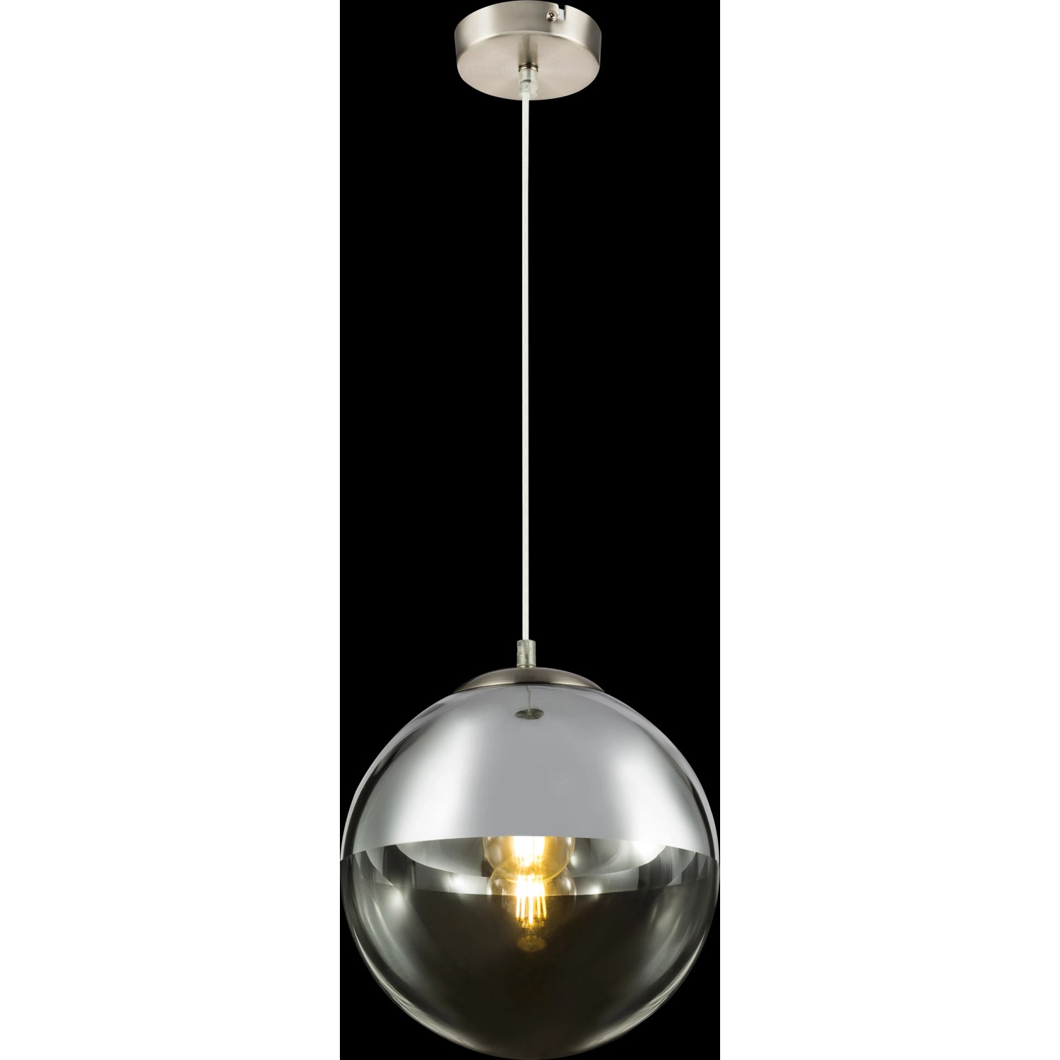 Moderne Globo Pendelleuchte Varus mit nickel-mattem Glasschirm.